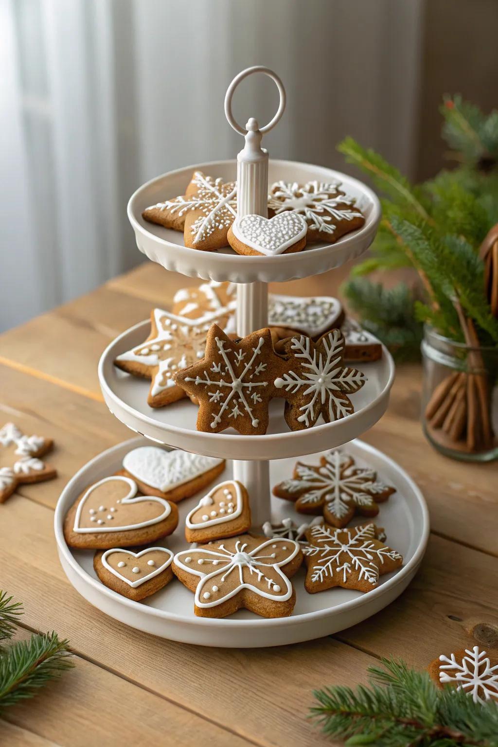 Celebrate the season with a touch of elegance - a gingerbread tiered tray set perfect for your holiday display.
