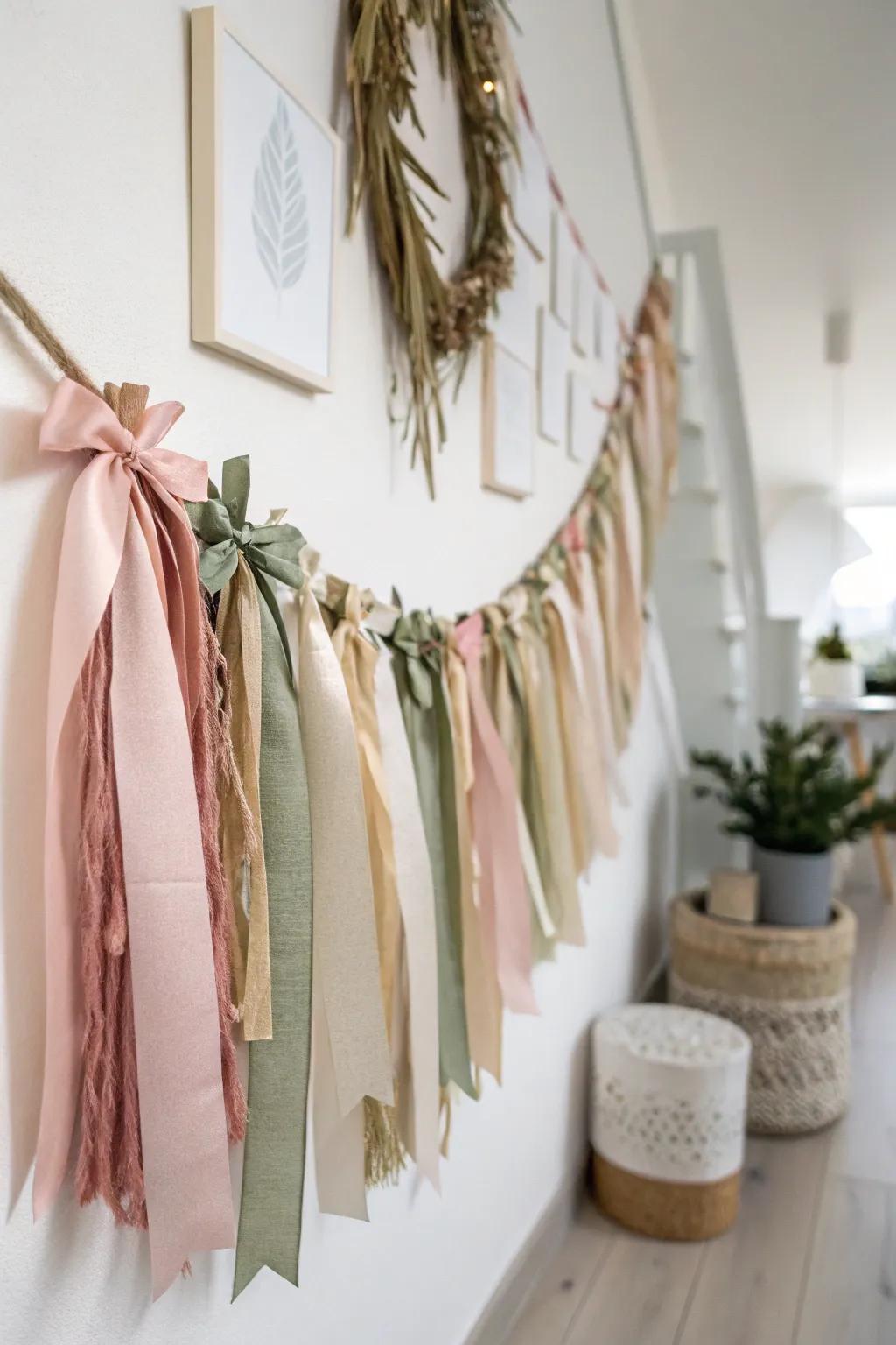 Elevate your holiday d&eacute;cor with a handcrafted ribbon garland, blending simplicity and festive charm.