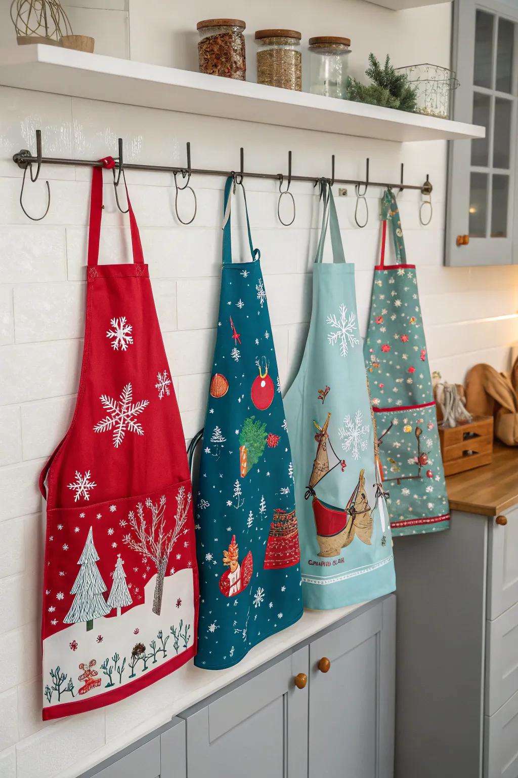 Holiday overgarments inject both functionality and celebratory flair into the cooking space.
