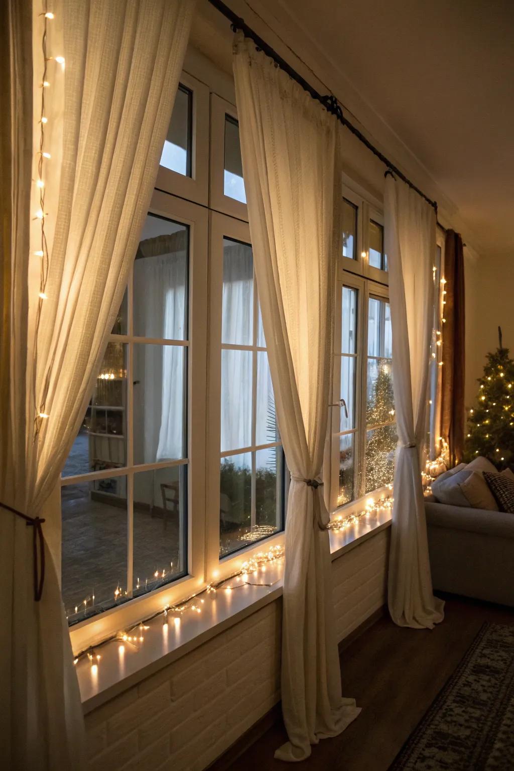 Light-up curtain tie-backs add an elegant, subtle glow.