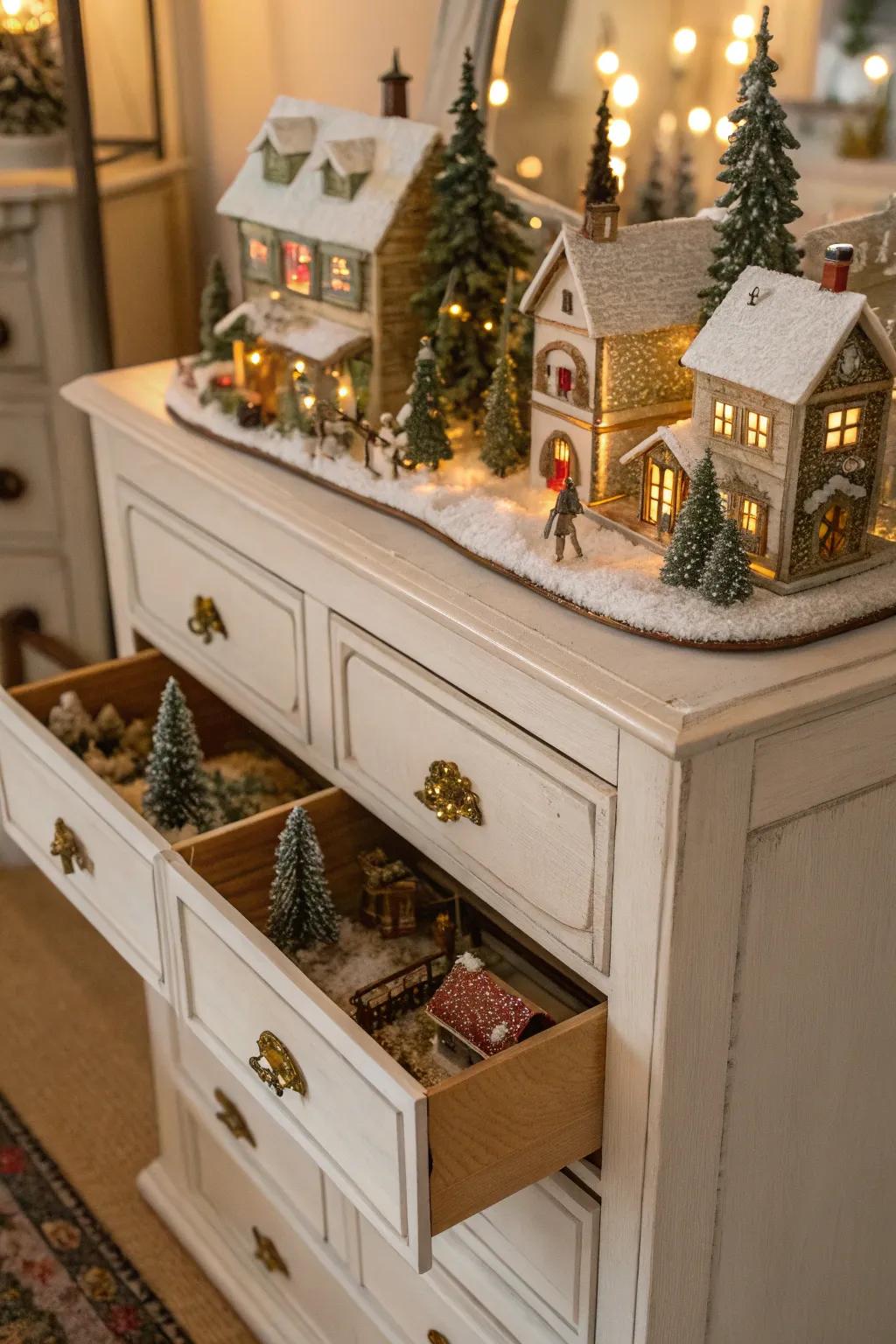 Drawer dioramas provide adaptable and imaginative village displays.