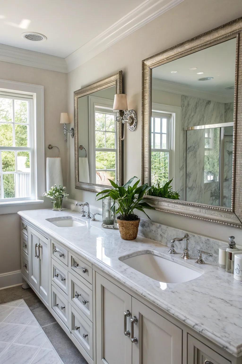 A double vanity proffers both aesthetics and functionality.