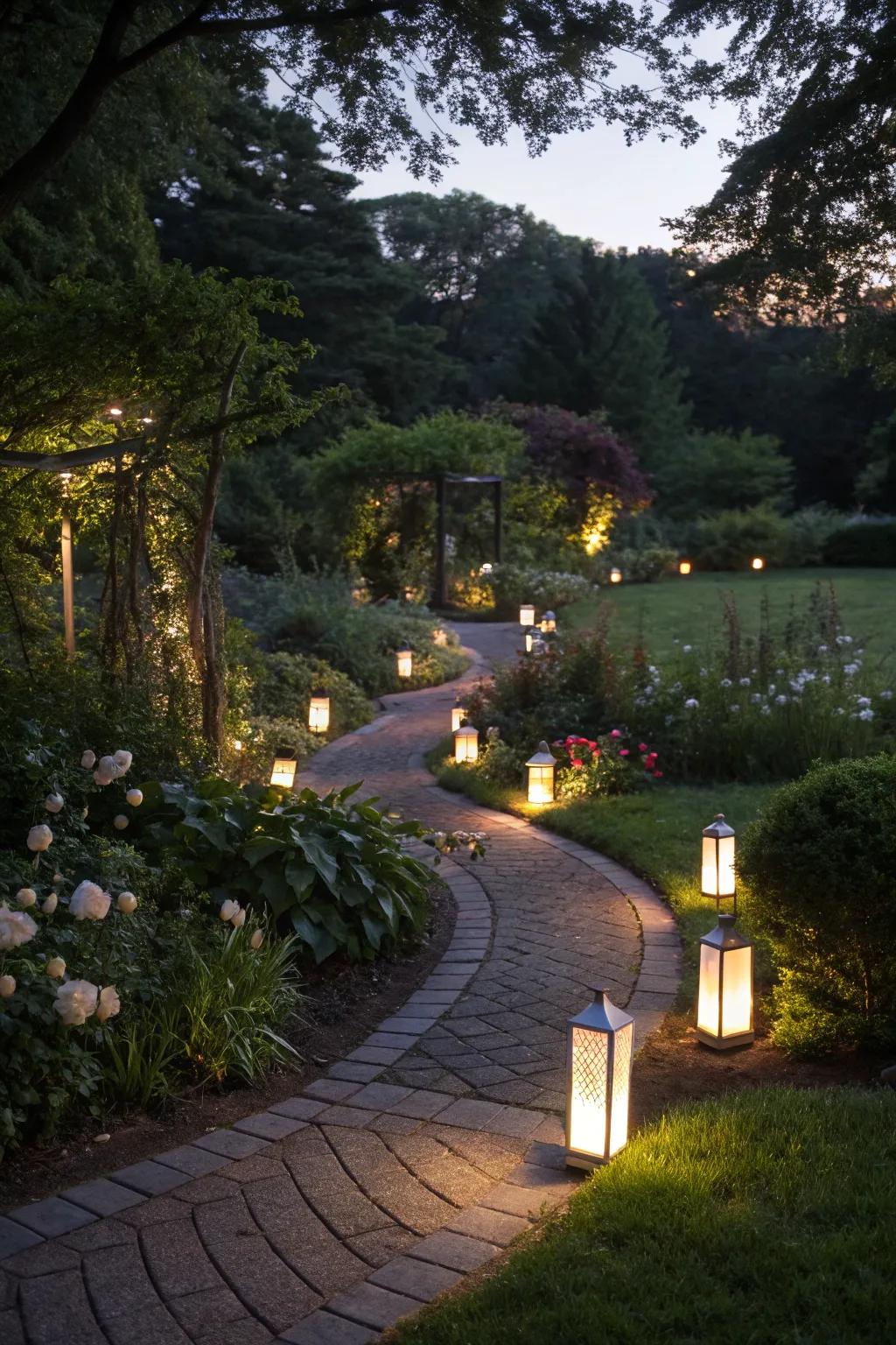 Elegant garden path lamps.