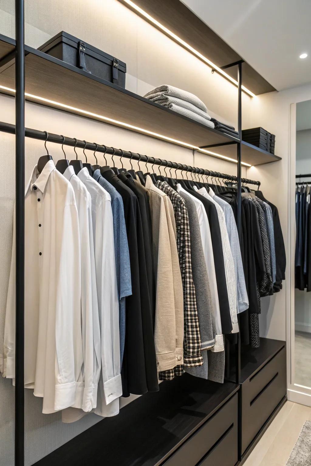 Black matte hangers contribute sophistication and style to closet aesthetics.