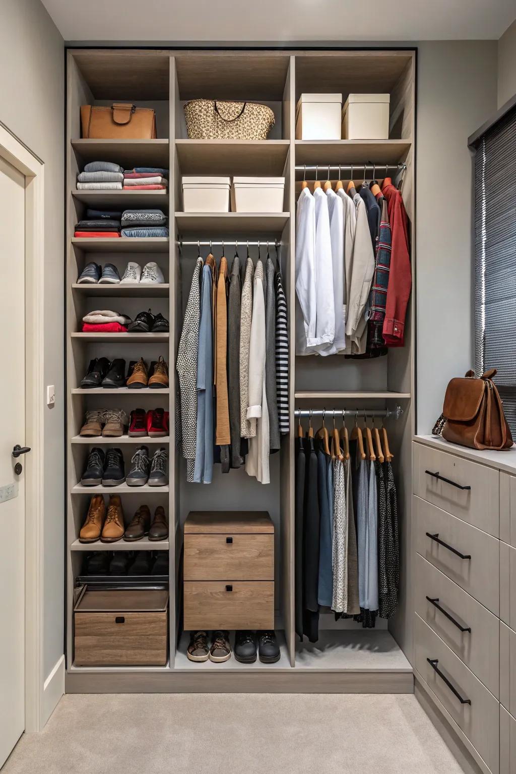 Using vertical space maximizes storage within your closet.