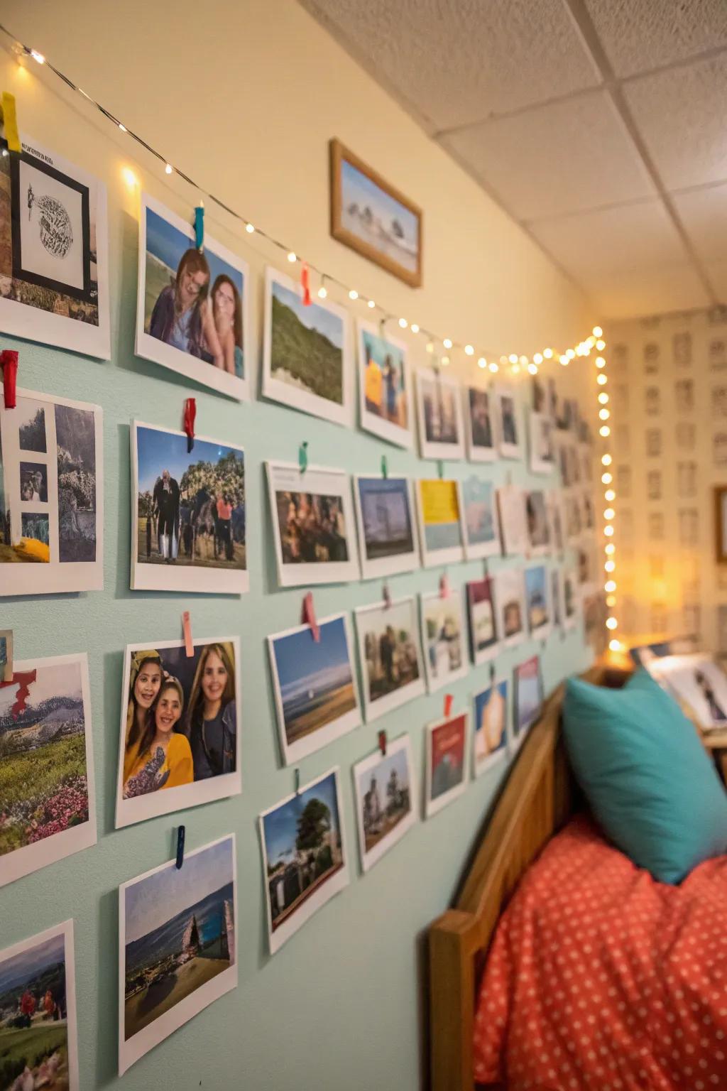 A photo wall keeps precious recollections alive.