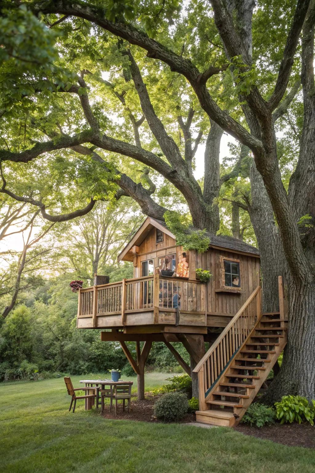Treehouses provide a whimsical escape.