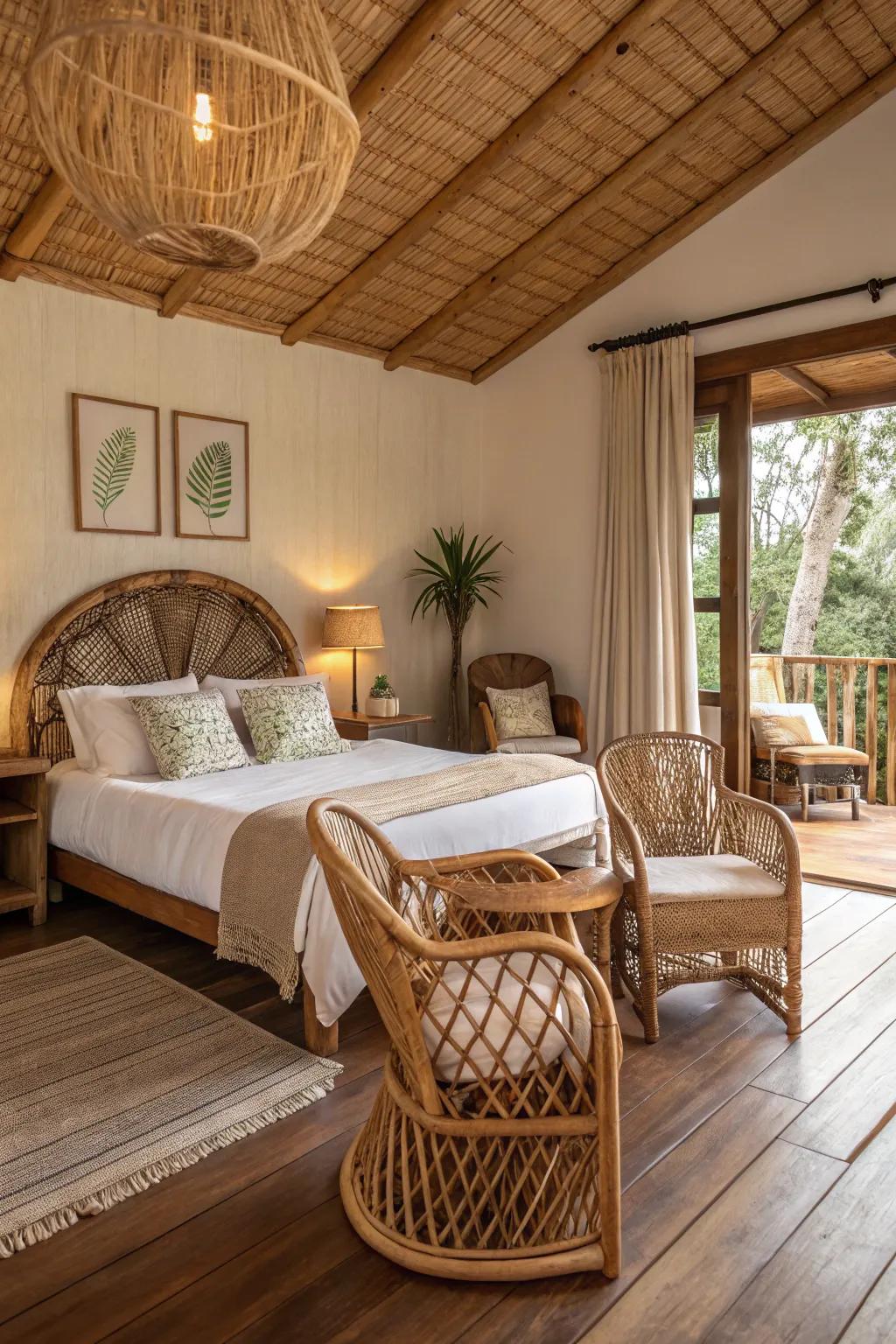 Organic textures add warmth and natural beauty to the bedroom.