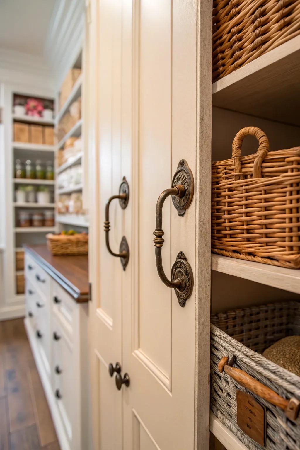 Timeless components in a corner pantry for appended charm.