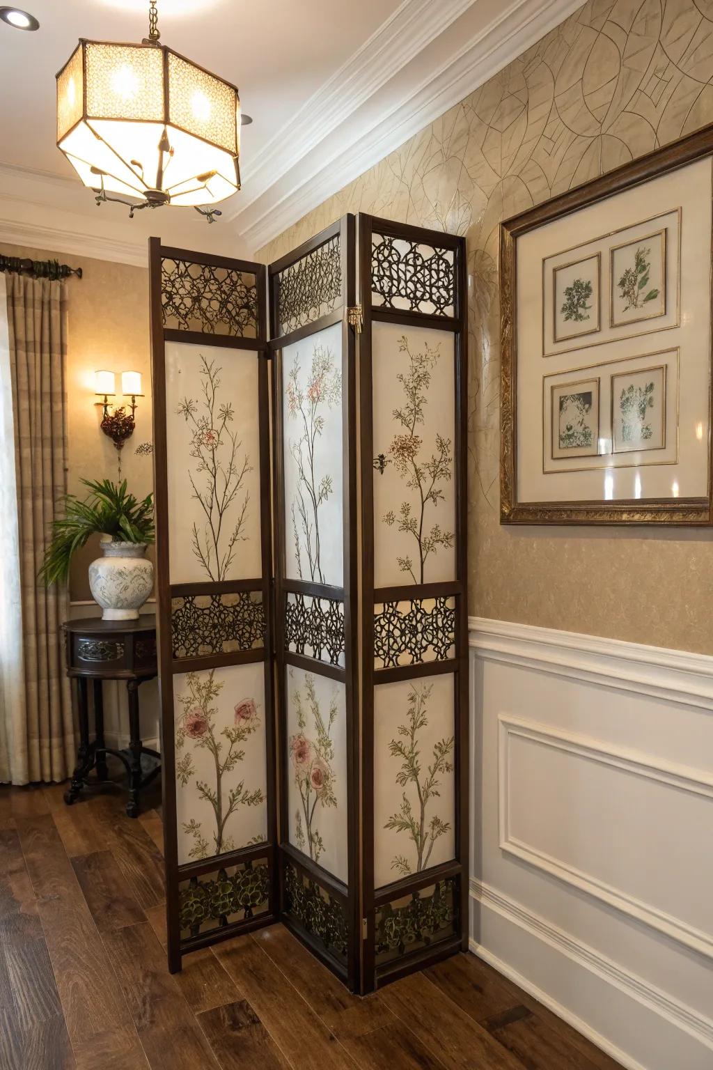 Decorative screens impart elegance and privacy.