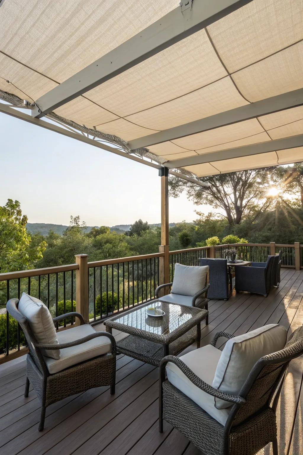 A softly shaded deck with a gentle, diffused light.