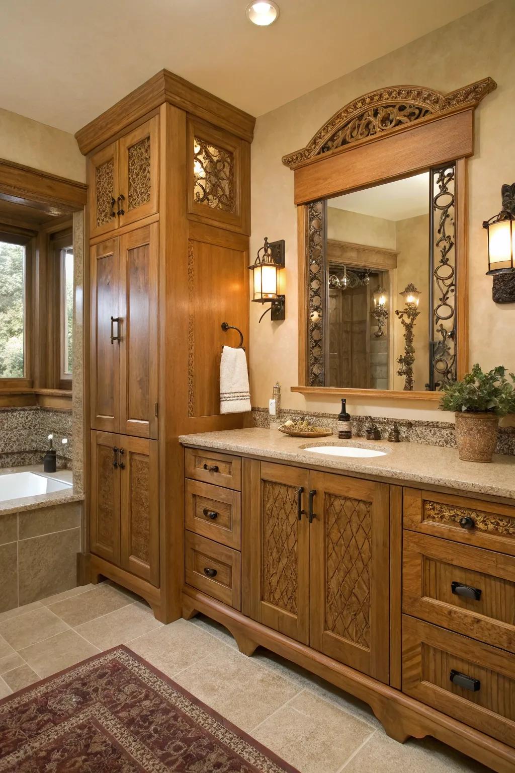 Custom cabinetry enhancing the personalized feel of the craftsman bathroom.