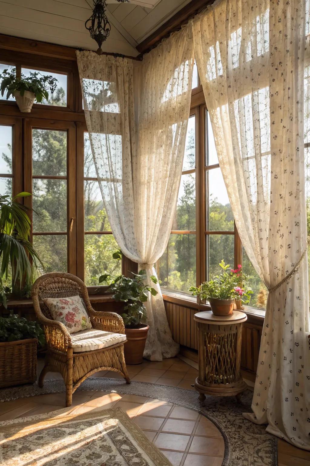 Retro-inspired curtains can append quintessential elegance to your sunroom.