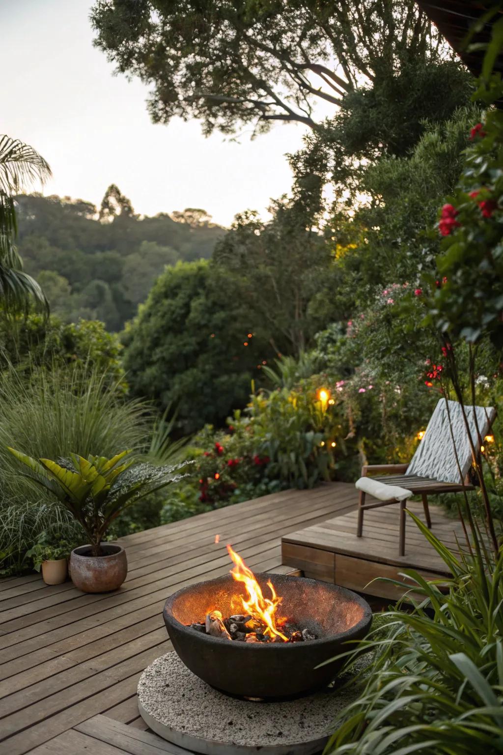 With a fire pit surrounded by vegetation, you can increase the natural beauty of your patio.