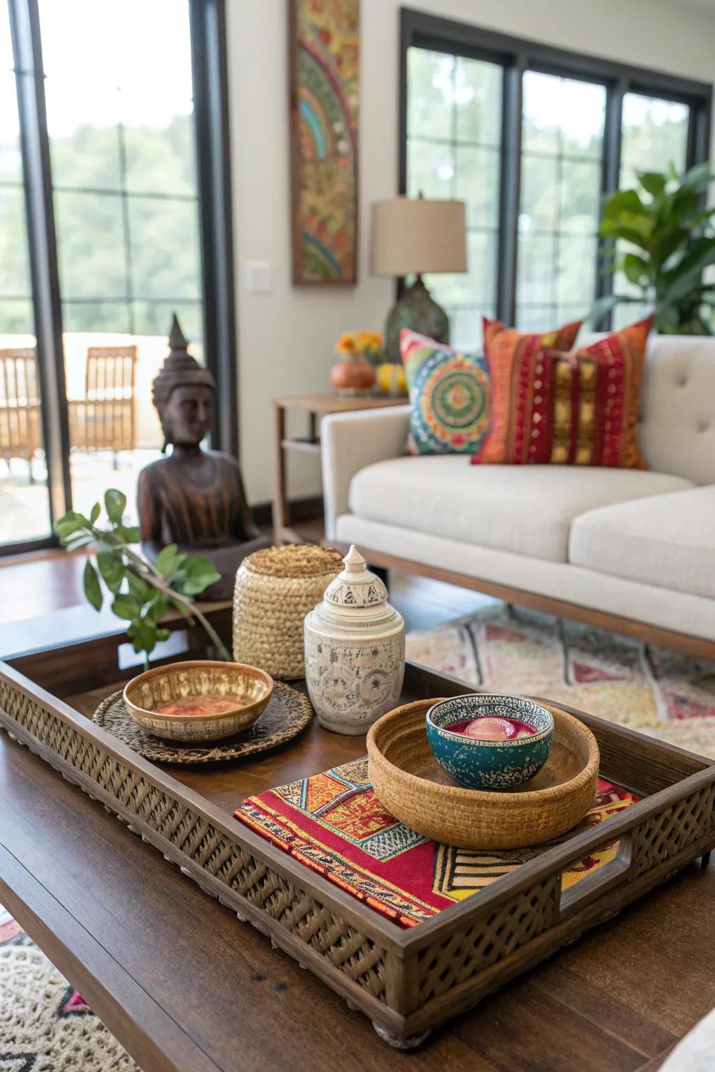 A global influence with culturally diverse items on a platter.