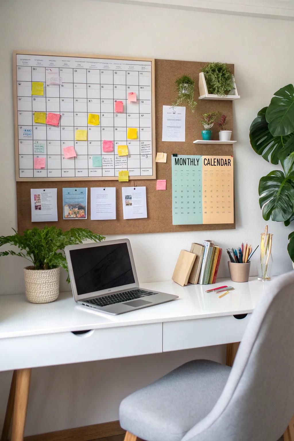 A bulletin board helps organize and display tasks.