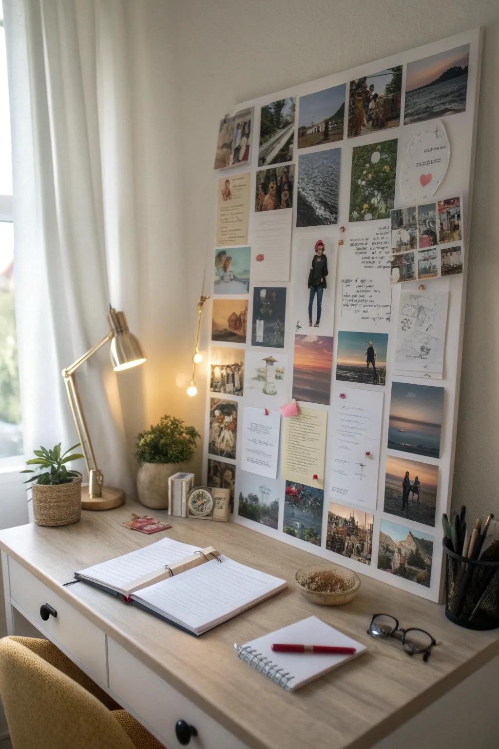 Vision boards for a creative and arranged workspace.