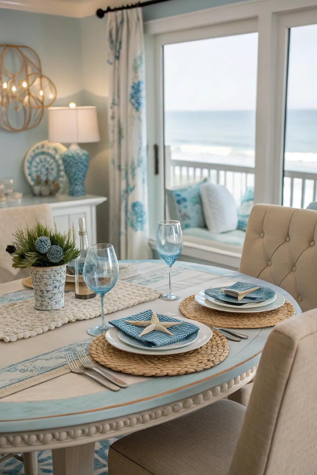 Blue-tinted finish exudes coastal cool and serenity.