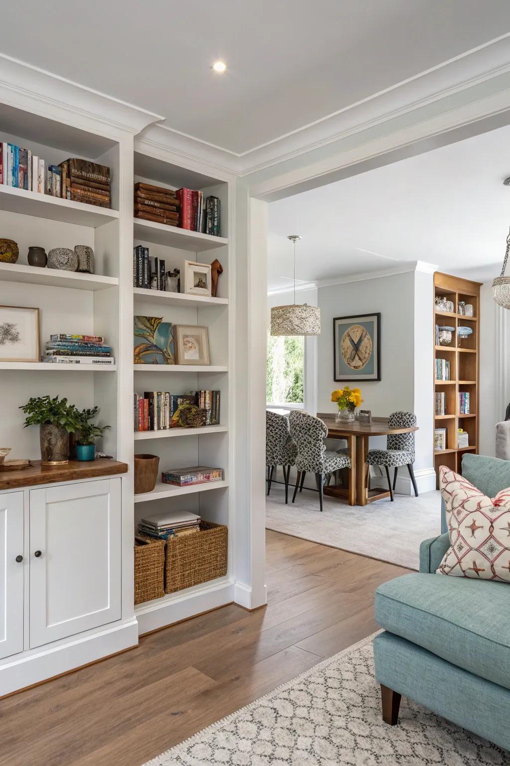 Shelves as room dividers in open spaces.
