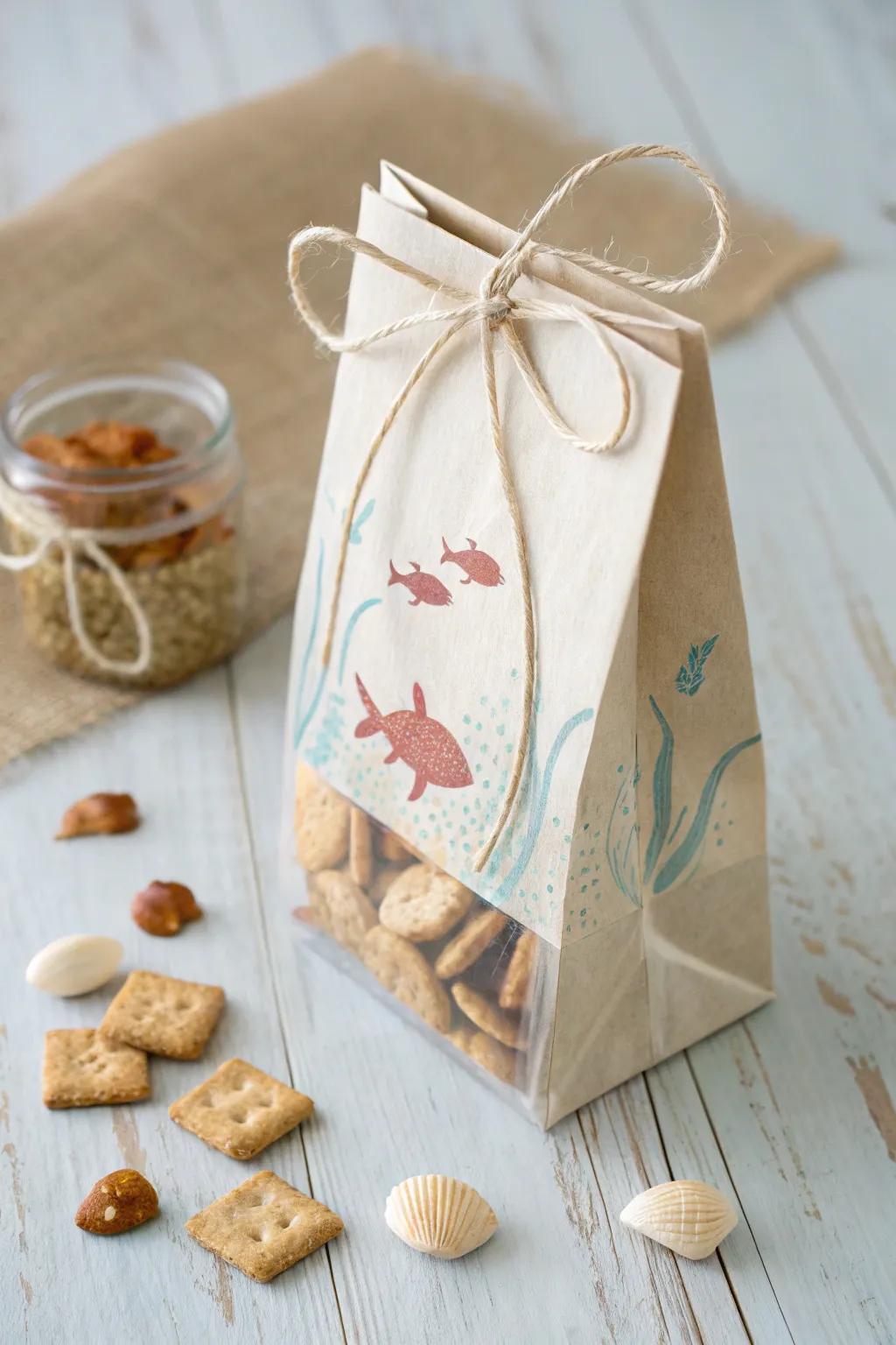 Plunge into delight with marine-themed treat sacks that fuse simplicity and sea-inspired charm!