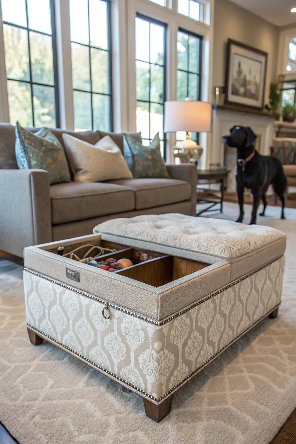 Maintain a sleek appearance using hidden leash storage.
