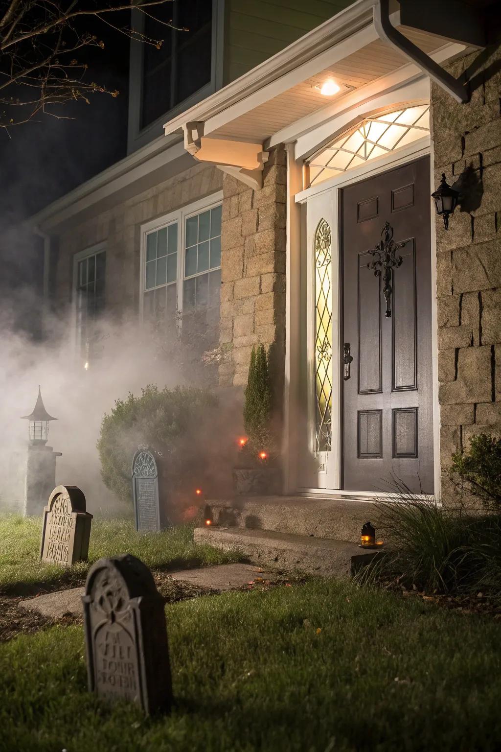 A foggy burial ground scene establishes the All Hallow's Eve mood.