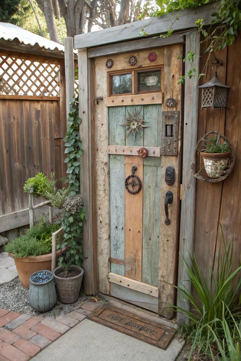 Infuse your home with sustainability and character through a door crafted from repurposed materials.