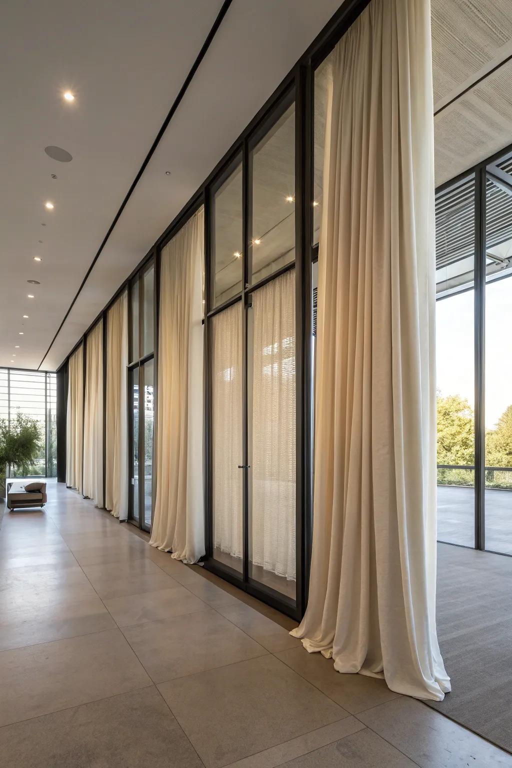 Produce soft partitions with gliding textile panels.