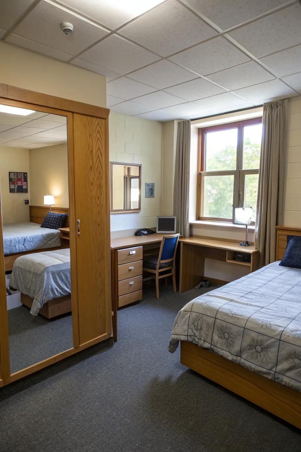 Mirrors add depth and brightness to the room.