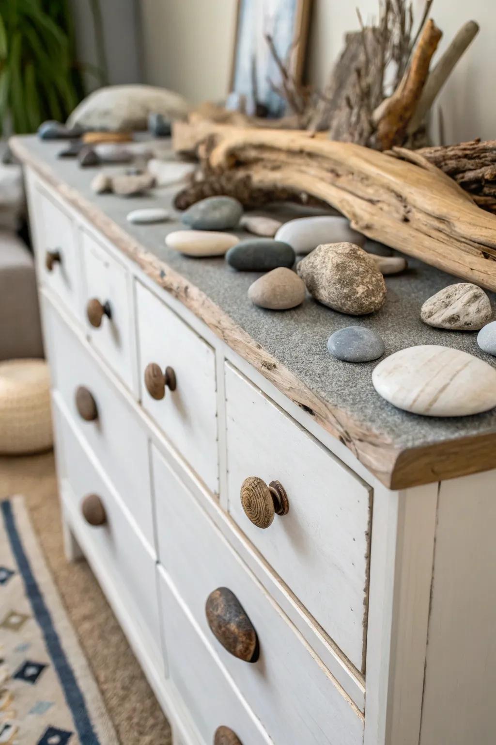 Raw elements bring a sense of calm to your dresser.