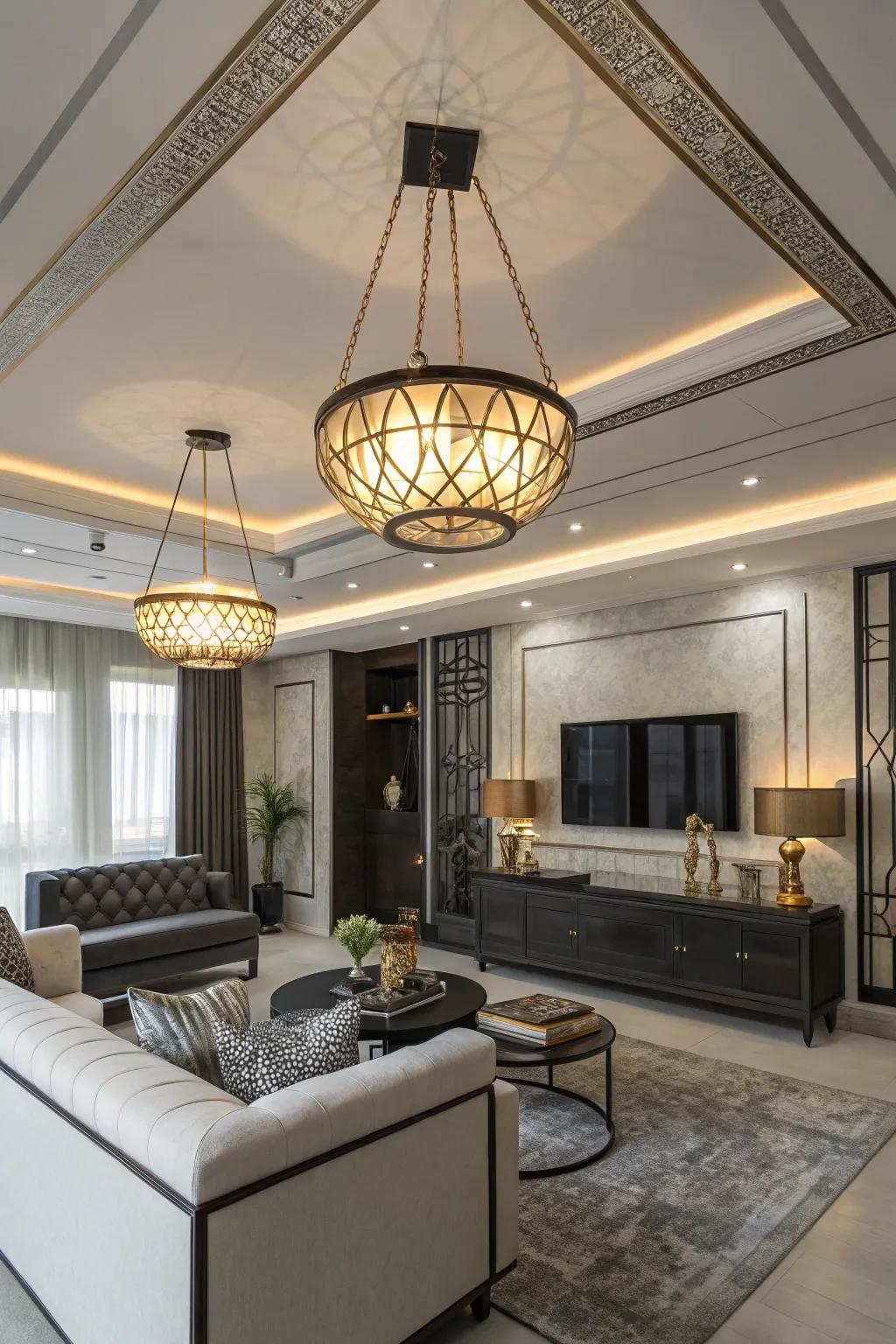 Mixed metal fixtures bring depth to this chic living room.