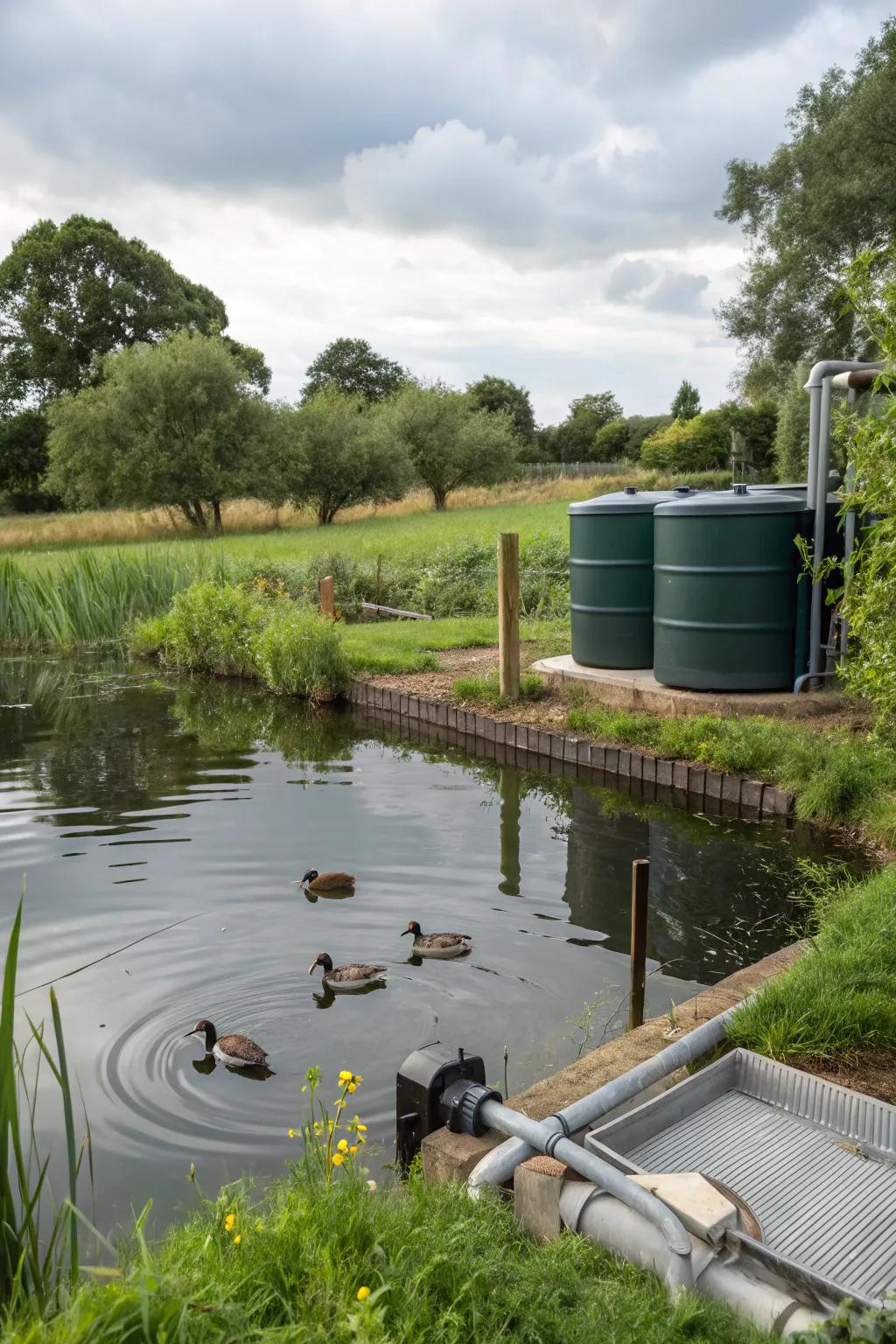 Rainwater collection is an eco-conscious way to maintain pond water amounts.