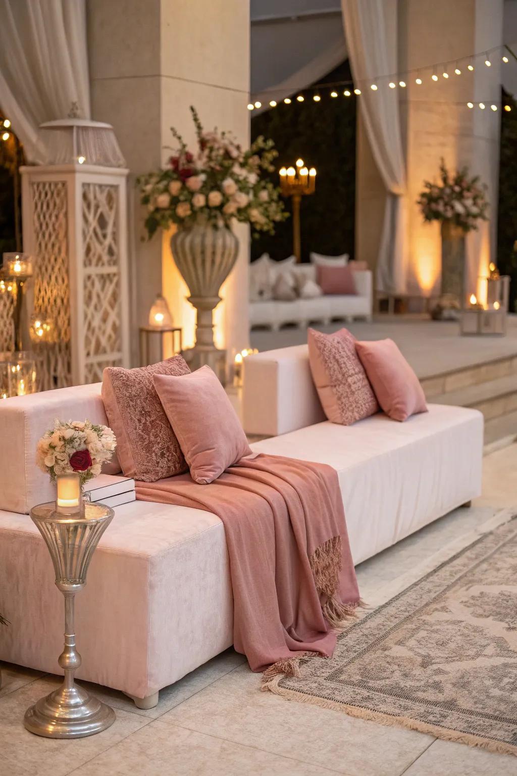 Cozy sitting space using misty rose features.