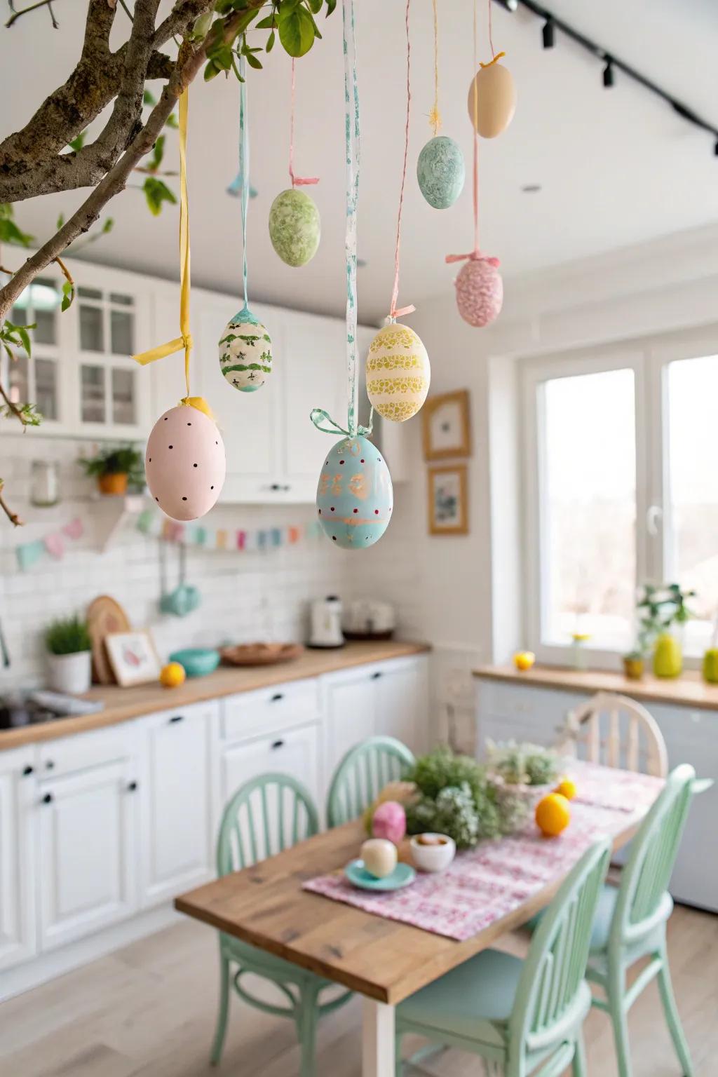 Hanging Easter ovum fashion a fantastical and eye-catching decor element.