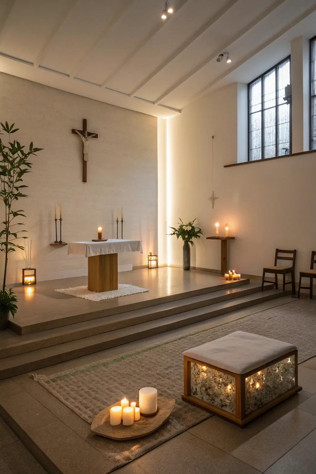 Create a peaceful retreat with a serene prayer space.