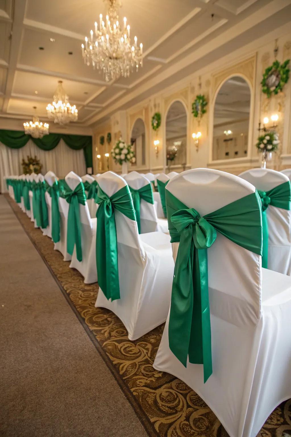 Chic chairs adorned with forest ties.