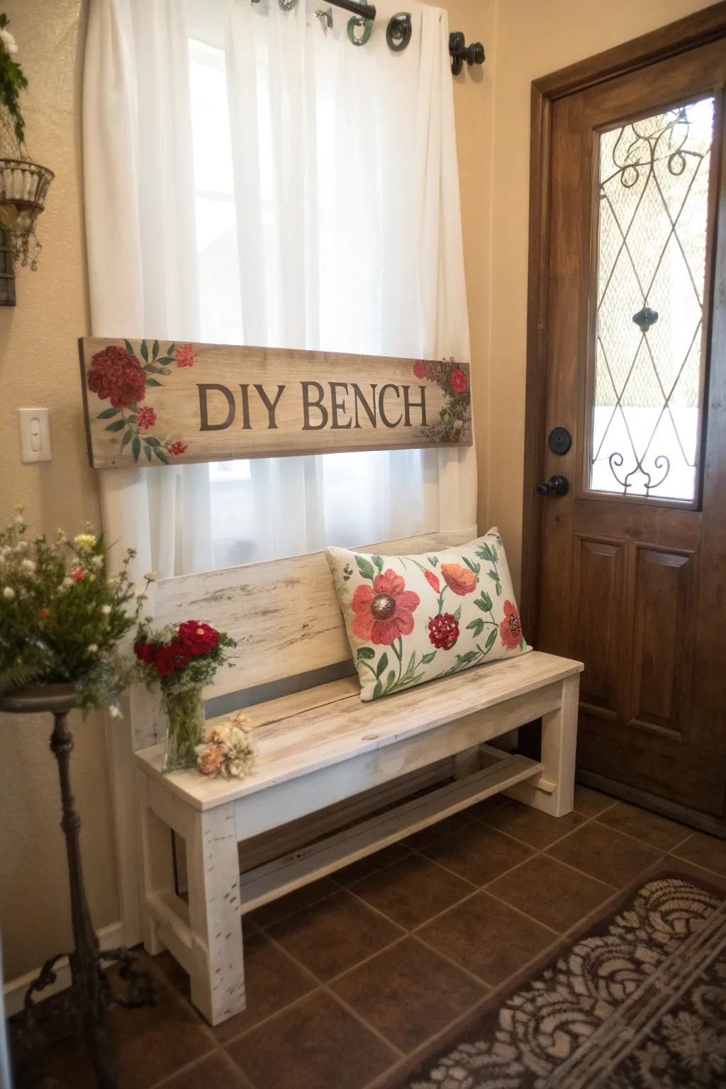 A custom DIY bench introduces a personal touch to this unique entryway.