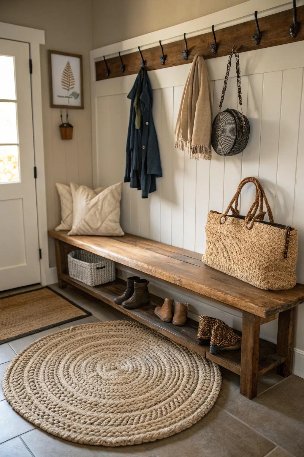 Braided rugs introduce texture and charm to bustling entryways.