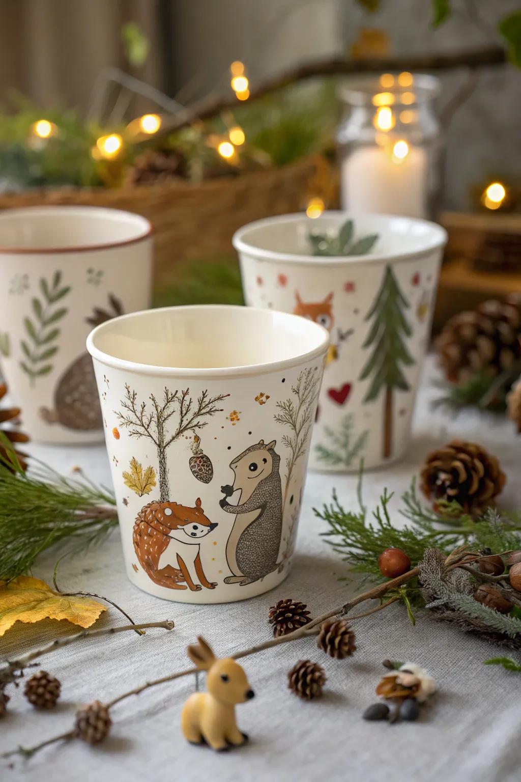 Cups featuring whimsical forest critters.