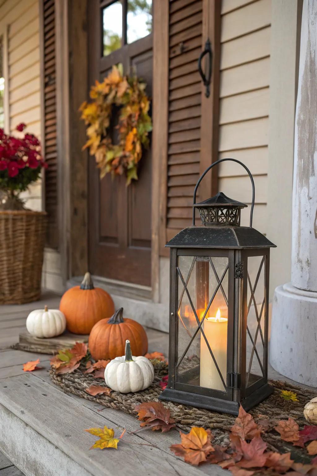A vintage lantern that casts a warm glow for fall evenings.