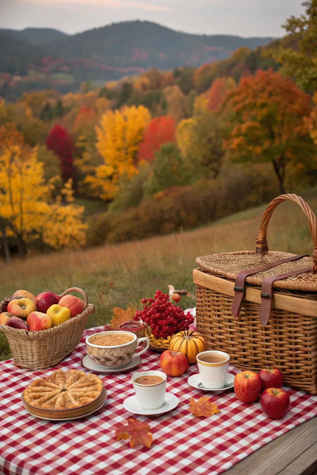 A charming vintage fall picnic setup.