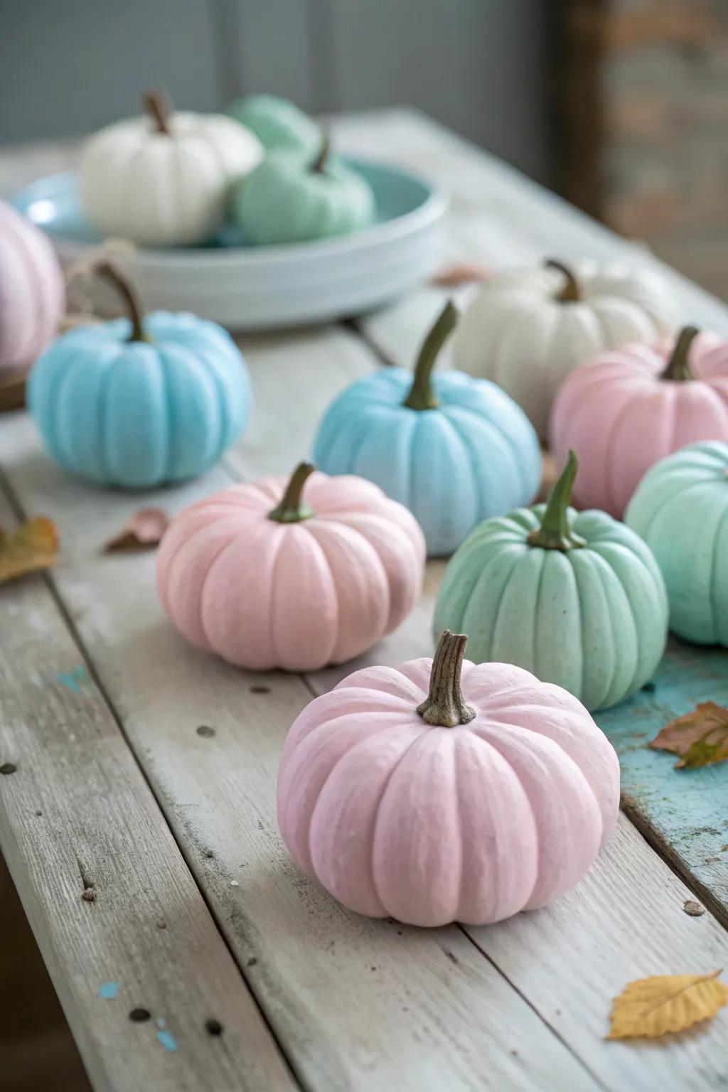 Hued cucurbits in pastel hues introduce a chic accent.