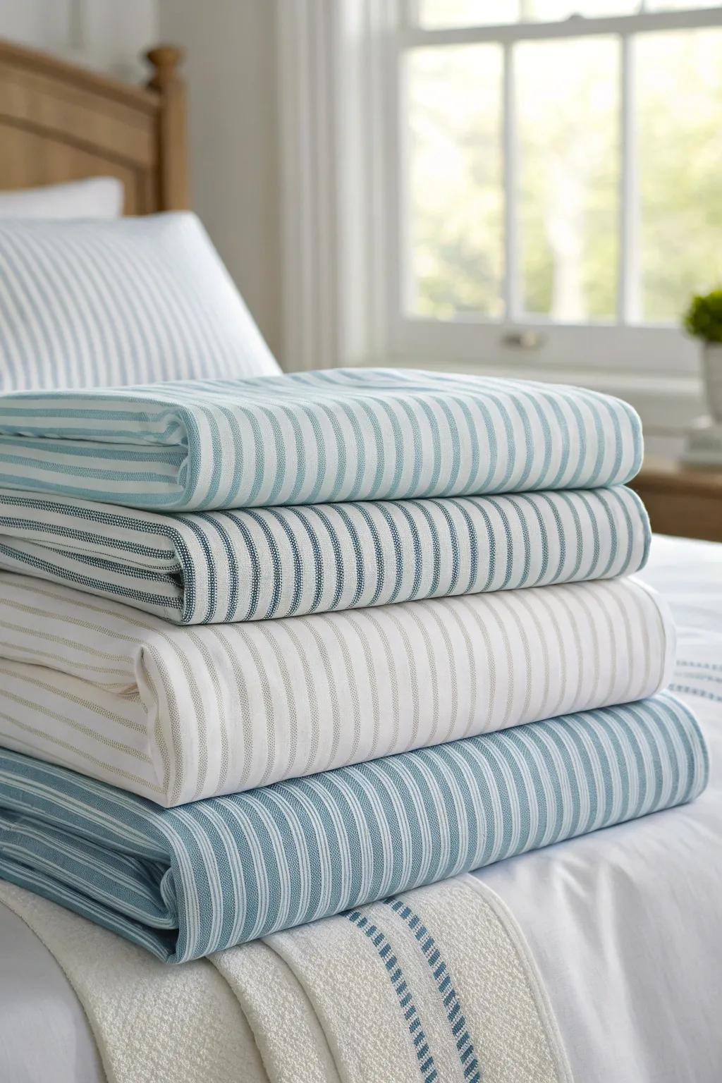 Ticking stripes include a classic touch of elegance.