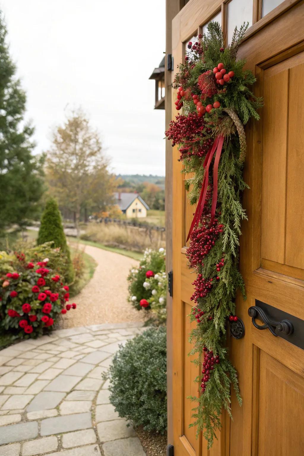 Warm and natural doorway swag for February.