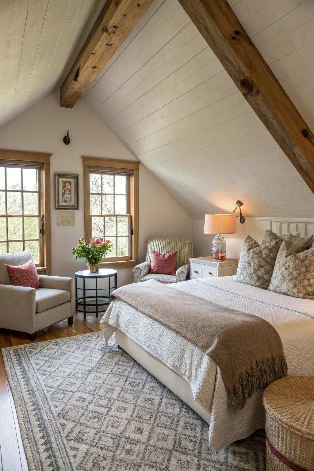 A luxurious attic guest suite offering privacy and comfort.