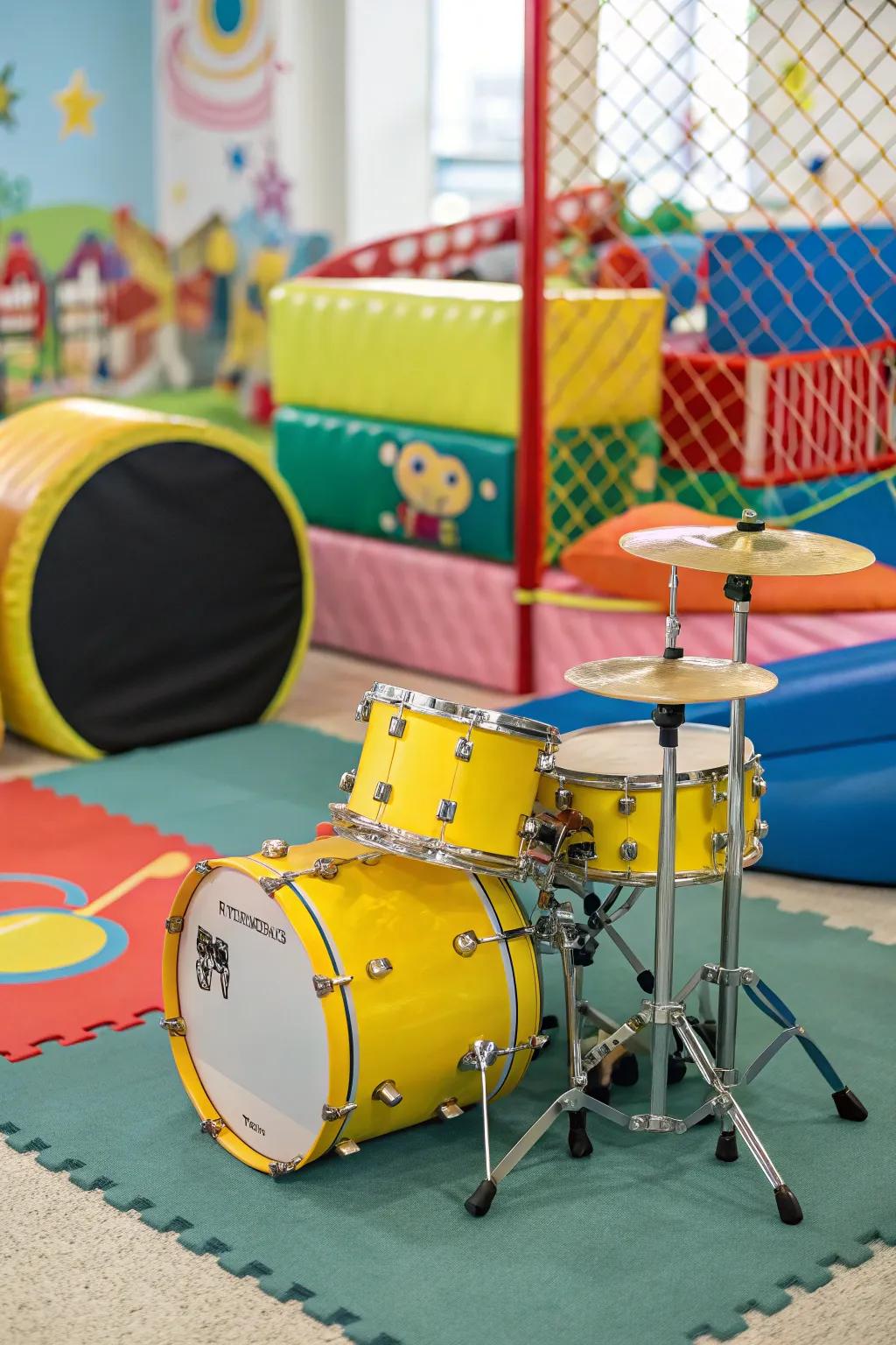 Small hands craft big sounds with this drum set.