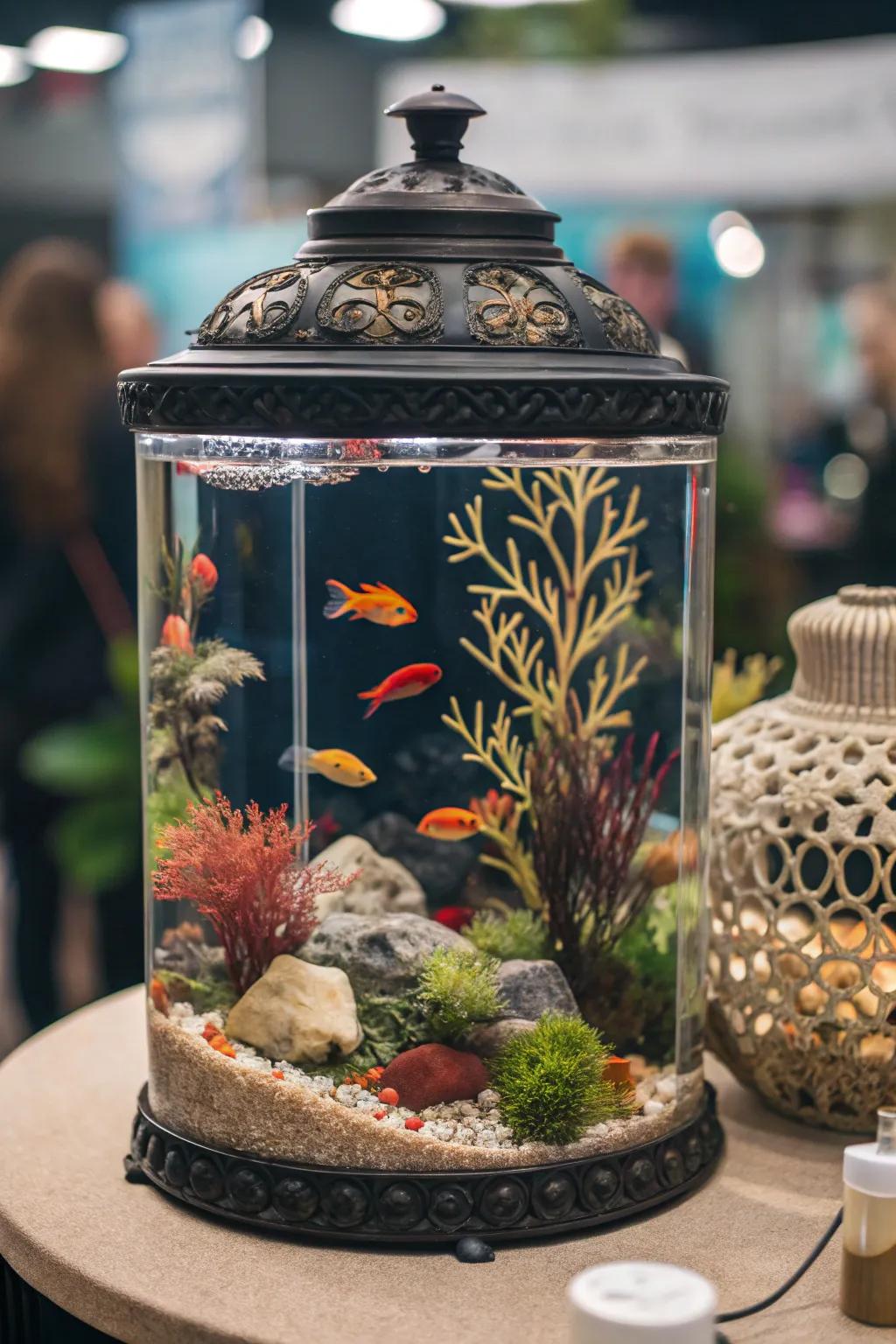 An aquarium styled as an item of aquatic artistry