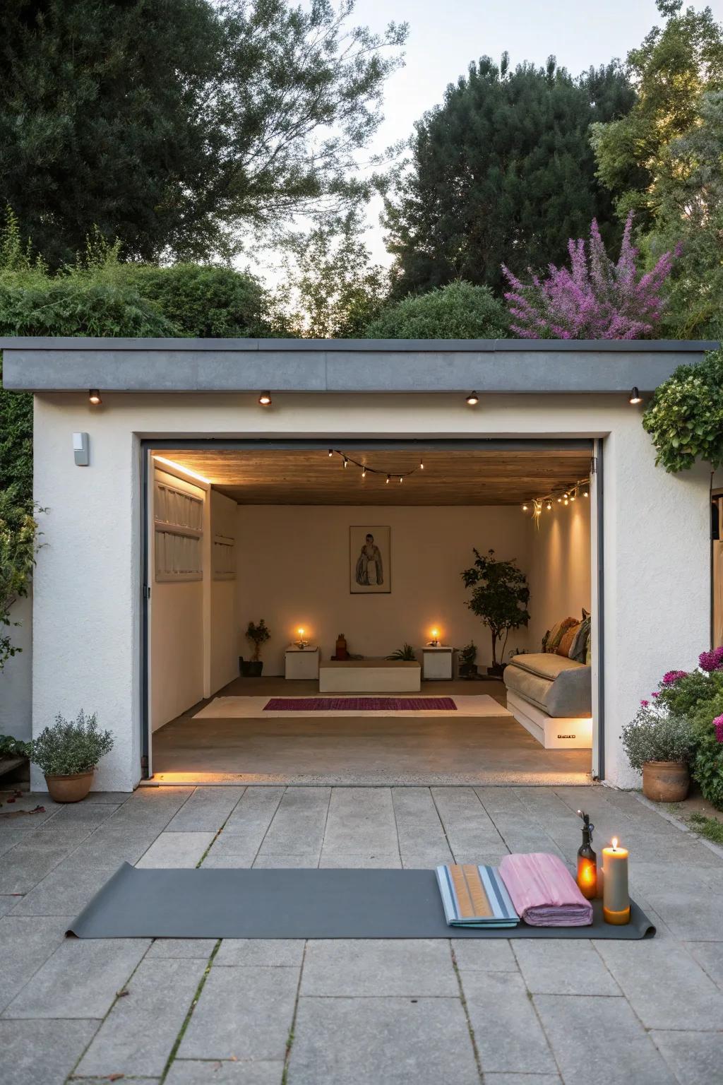 A rooftop quiet area on a flat roof garage gives a peaceful escape.