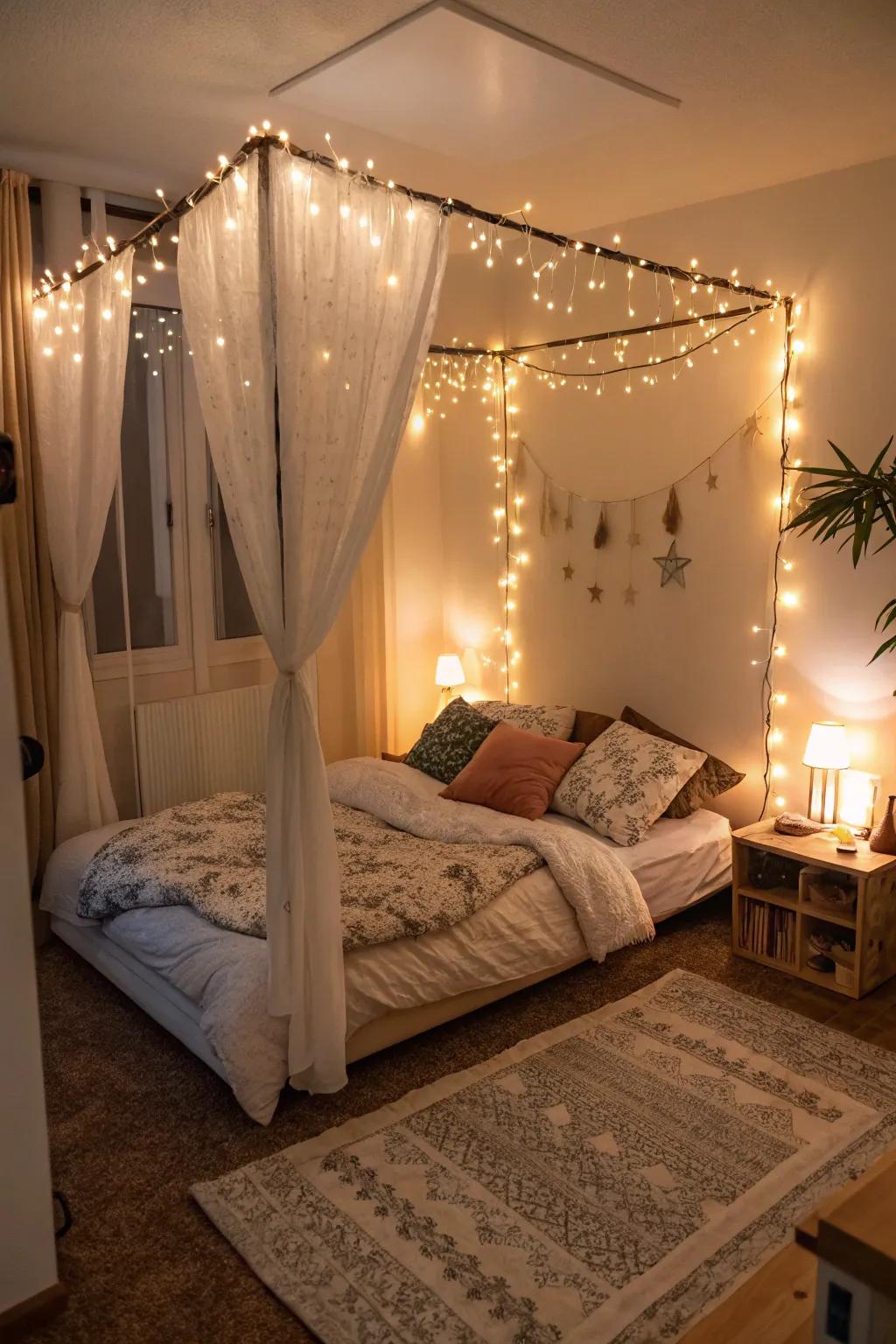 Subtle lighting adds warmth and charm to small rooms.