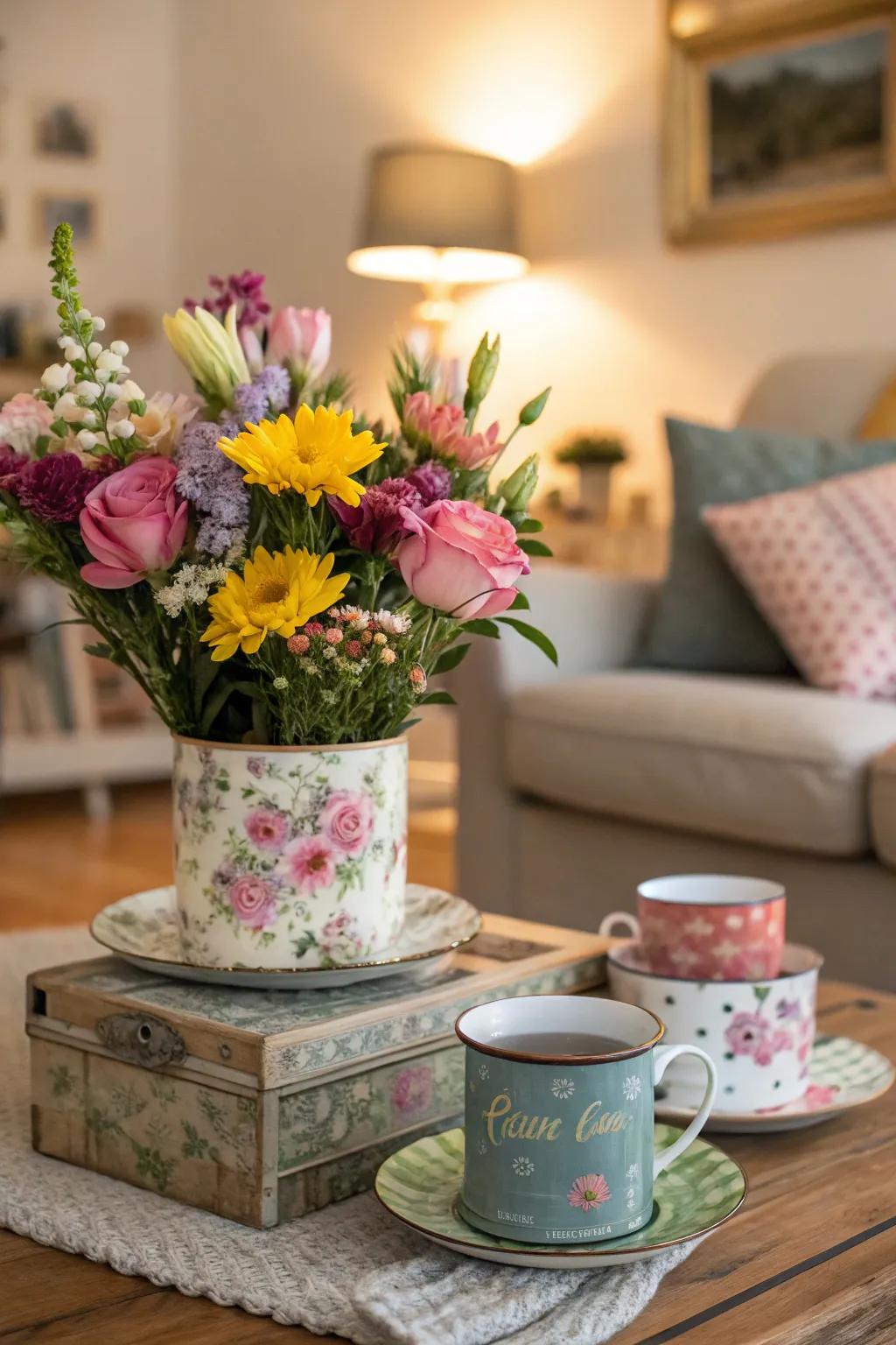 Unanticipated receptacles incorporate an inventive spin to floral displays.